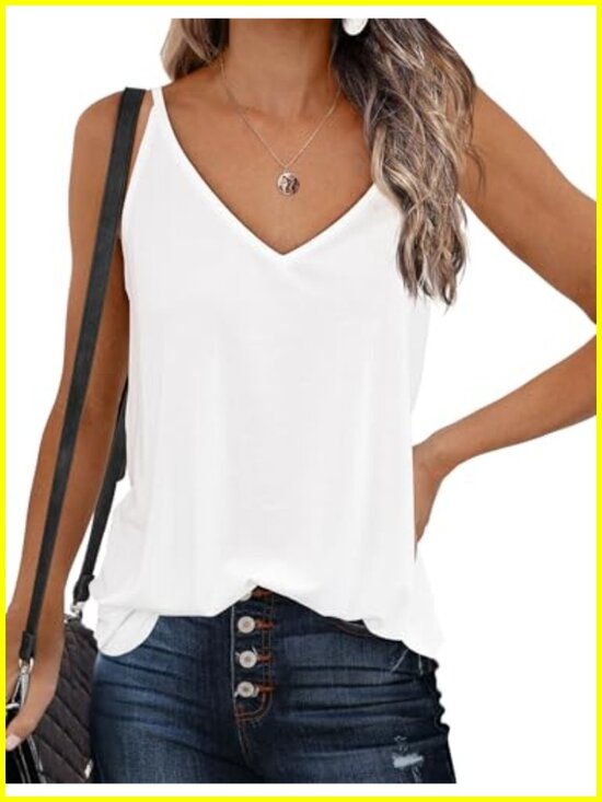 Tops - Womens V Neck Tank Top Sleeveless Loose Fit Summer Spaghetti Strap Camisole